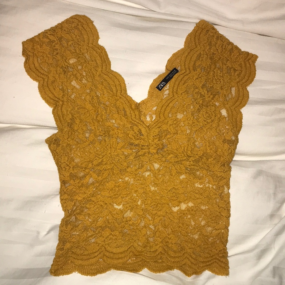 Zara cropped lace yellow top